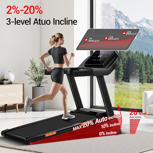 UMAY Fitness 2%-20% Auto Incline Foldable Treadmill, 4.0HP,400lb Capacity Handle Running Treadmills for Home 8.0MPH Max Speed Running Machine with Pulse Sensors in Kuwait