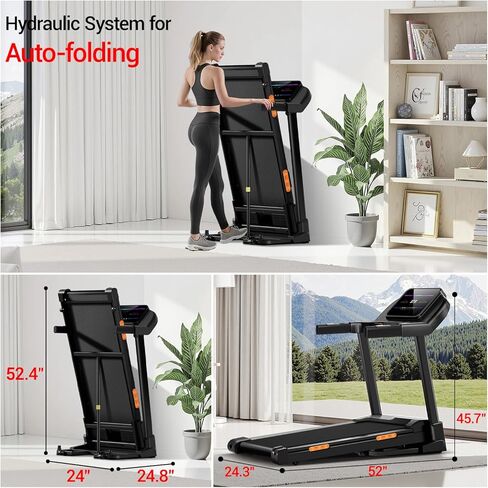 UMAY Fitness 2%-20% Auto Incline Foldable Treadmill, 4.0HP,400lb Capacity Handle Running Treadmills for Home 8.0MPH Max Speed Running Machine with Pulse Sensors in Kuwait