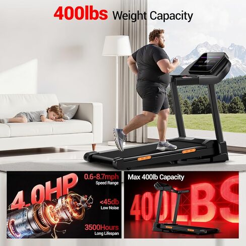 UMAY Fitness 2%-20% Auto Incline Foldable Treadmill, 4.0HP,400lb Capacity Handle Running Treadmills for Home 8.0MPH Max Speed Running Machine with Pulse Sensors in Kuwait