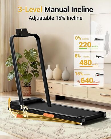 Walking Pad Treadmill with 15% Incline 2.5HP Foldable Under Desk Walking Pad for Home and Offce 300LBS Weight Capacity 0.6-6.2MPH Compact Treadmill with Remote Control in Kuwait