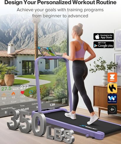 WELLFIT Folding Treadmill with Handlebar, 320 LBS Incline Walking Pad, Quiet Under Desk Treadmill for Home Office, APP & Voice Control, No Assembly Compact Foldable Treadmills, Purple Gift for Women in Kuwait