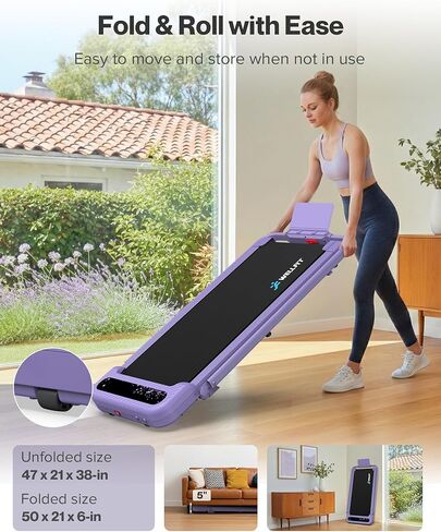 WELLFIT Folding Treadmill with Handlebar, 320 LBS Incline Walking Pad, Quiet Under Desk Treadmill for Home Office, APP & Voice Control, No Assembly Compact Foldable Treadmills, Purple Gift for Women in Kuwait