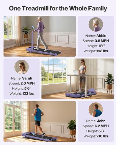 WELLFIT Folding Treadmill with Handlebar, 320 LBS Incline Walking Pad, Quiet Under Desk Treadmill for Home Office, APP & Voice Control, No Assembly Compact Foldable Treadmills, Purple Gift for Women in Kuwait