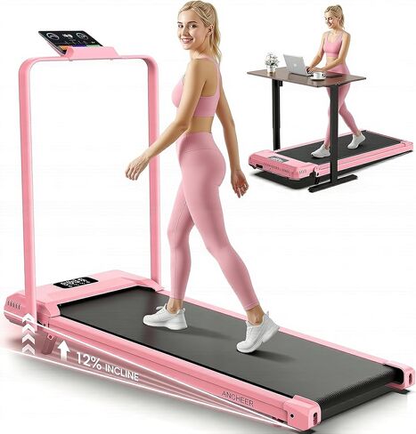 ANCHEER Walking Pad Treadmill with 12% Incline - Under Desk Treadmills with Handle Bar, 300-450lb Capacity 3.5HP Foldable Walking Pads for Home Small Spaces, Office, Gym in Saudi Arabia