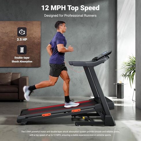 THERUN 20% Auto Incline Treadmill, 12 MPH and 3.5 HP Motor, 55" x 20" Large Running Belt with Advanced Console, All-in-One Foldable Treadmills for Home with Incline for Intensive Workout in Saudi Arabia