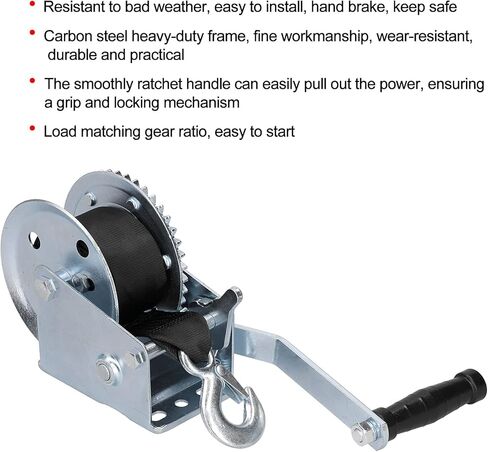 Qiilu Heavy Duty Gear Winch for Boat Trailer - 1200LBS Hand Crank Winch with 8M Strap - Durable and Practical Manual in Saudi Arabia