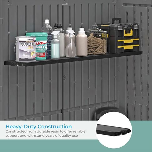 Suncast Horizontal or XL Vertical Shed Shelf Kit, Space Saving Shelving for Wall Mount Outdoor Storage Structures, 67" W x 10.25" D x 1.25" H, Black in Kuwait