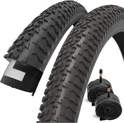 Fincci Set 20x1.95 Bike Tire with 2X 20 inch Bike Tube Schrader - Foldable MTB 20 inch Bike Tire, 53-406 - 30 TPI - Knobby Bike Tires 20" for Mountain & Trike & Folding & Electric & Tricycle Bikes in Saudi Arabia