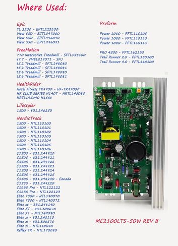 جهاز التحكم في سرعة محرك جهاز المشي 110 فولت MC2100LTS-50W REV B 256266 يعمل مع أجهزة المشي NordicTrack ProForm Reebok HealthRider Weslo Epic GoldsGym Sears Image FreeMotion in Kuwait