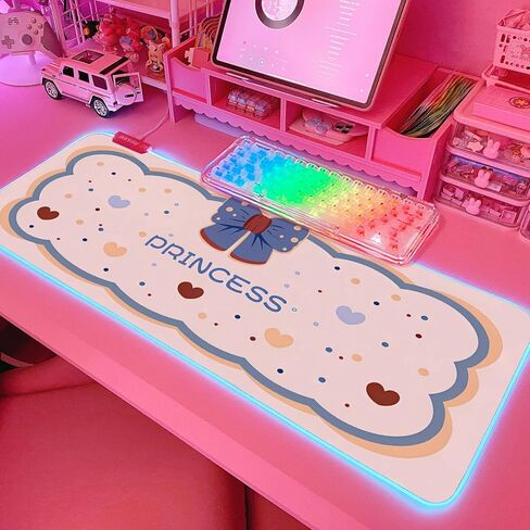 JMIYAV Pink Love Heart RGB Gaming Mouse Pad 31.5x12 Inch PC XL Large Extended Glowing Led Light Up Cool Mouse pad Desk Pad Non-Slip Rubber Computer Mouse Pad Cute Mousepad Mat 31.5x12 Inch in Kuwait