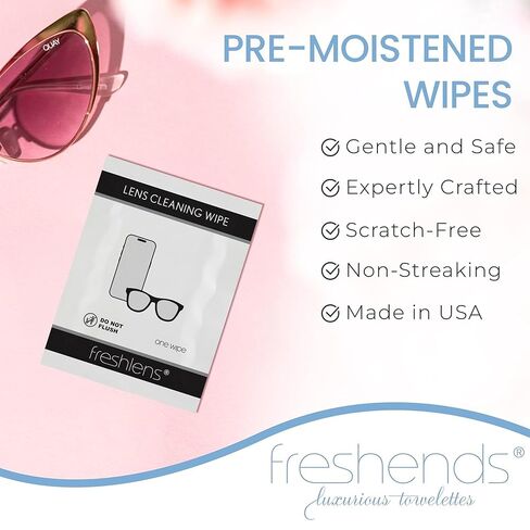 Freshends Lens Cleaning Wipes - 50 Soft & Lint Free Towelettes - Eye Glass Cleaners Individual Packets - Pre-Moistened Lens Wipes For Eyeglasses, Tablets, Camera & Cellphone Screens in Saudi Arabia