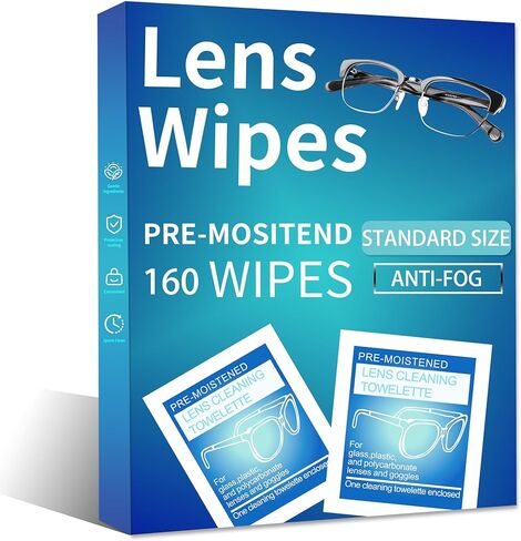 Anti-Fog Lens Wipes - 160 Count Individually Wrapped | Pre-Moistened Defogger Towelettes for Glasses, Goggles, Face Shields & Helmets | Streak-Free Formula in Kuwait