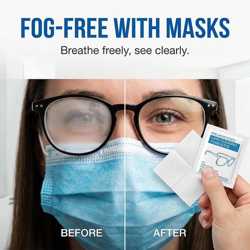 Anti-Fog Lens Wipes - 160 Count Individually Wrapped | Pre-Moistened Defogger Towelettes for Glasses, Goggles, Face Shields & Helmets | Streak-Free Formula in Kuwait