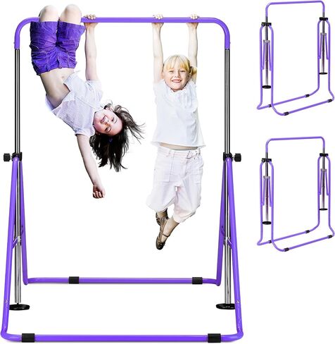 outdoor basic 2-Pack Gymnastics Bar for Kids Adjustable Height Horizontal Bar with Foldable Design Home Training Equipment for Ages 3-15 Years Old in Kuwait