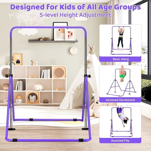 outdoor basic 2-Pack Gymnastics Bar for Kids Adjustable Height Horizontal Bar with Foldable Design Home Training Equipment for Ages 3-15 Years Old in Kuwait