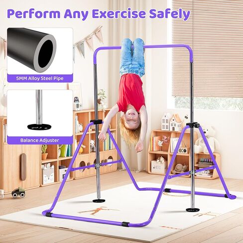 outdoor basic 2-Pack Gymnastics Bar for Kids Adjustable Height Horizontal Bar with Foldable Design Home Training Equipment for Ages 3-15 Years Old in Kuwait