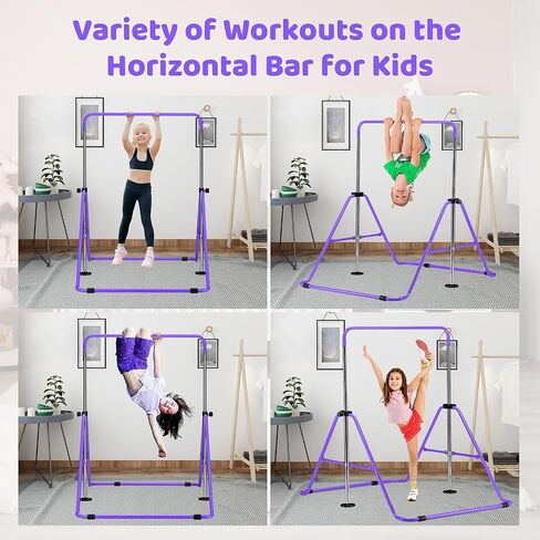 outdoor basic 2-Pack Gymnastics Bar for Kids Adjustable Height Horizontal Bar with Foldable Design Home Training Equipment for Ages 3-15 Years Old in Kuwait