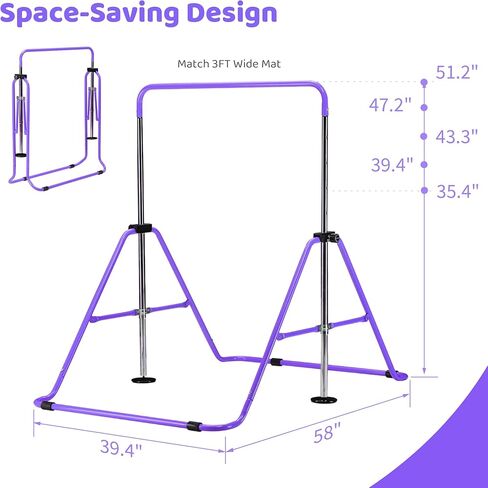 outdoor basic 2-Pack Gymnastics Bar for Kids Adjustable Height Horizontal Bar with Foldable Design Home Training Equipment for Ages 3-15 Years Old in Kuwait