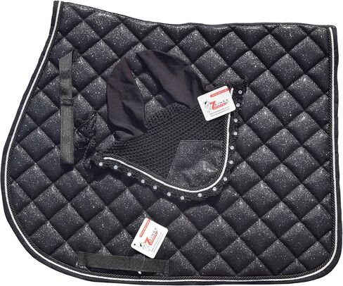 مجموعة وسادة سرج سوداء لامعة متطابقة مع غطاء الأذن | معدات عرض الفروسية | مجموعة ماتشي لركوب الخيل | الترويض أو القفز/الصياد in Kuwait