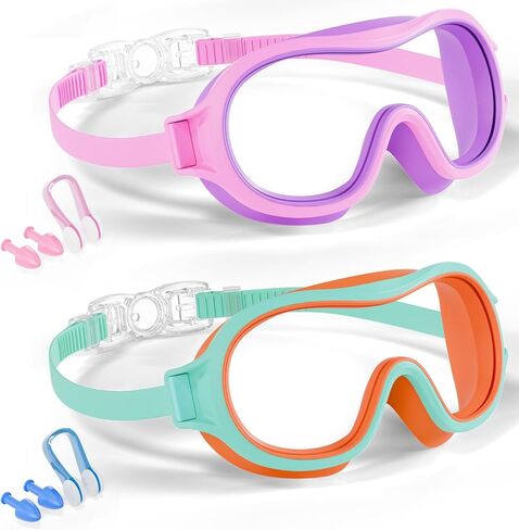Aegend 2 Pack Swim goggles for Kids 3-15, Anti-Fog Anti-UV Wide Vision Waterproof, No leak Swimming goggles for Boys Girls in Kuwait