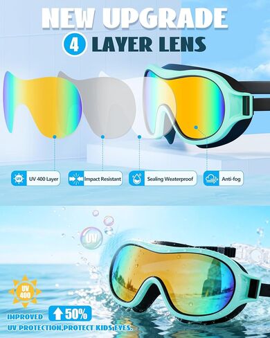 Aegend 2 Pack Swim goggles for Kids 3-15, Anti-Fog Anti-UV Wide Vision Waterproof, No leak Swimming goggles for Boys Girls in Saudi Arabia