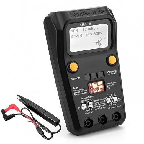 جهاز اختبار الترانزستور الرقمي ESR02 Pro، جهاز قياس ESR متعدد الوظائف واختبار المكثفات لاختبار مكونات الصمام الثنائي الثنائي المقاوم، الكشف التلقائي عن SMD، شاشة LCD بإضاءة خلفية in Kuwait