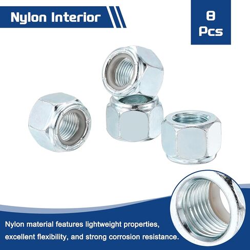 8Pcs Nylon Locking Hex Nuts - [1/2"-20], Carbon Steel Hardware Nuts, Blue and White, for Automotive, Aerospace, Industrial Applications Use in Kuwait