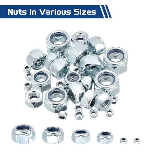 8Pcs Nylon Locking Hex Nuts - [1/2"-20], Carbon Steel Hardware Nuts, Blue and White, for Automotive, Aerospace, Industrial Applications Use in Kuwait
