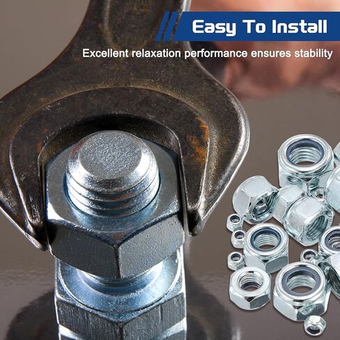 8Pcs Nylon Locking Hex Nuts - [1/2"-20], Carbon Steel Hardware Nuts, Blue and White, for Automotive, Aerospace, Industrial Applications Use in Kuwait