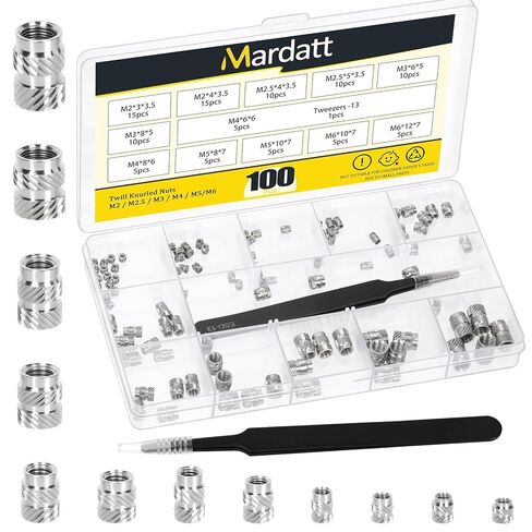 100Pcs M2 M2.5 M3 M4 M5 M6 Threaded Inserts Kit, 303 Stainless Steel Female Thread Combination Metric Knurled Nuts Heat Insert for Plastic and 3D Printing Components in Saudi Arabia
