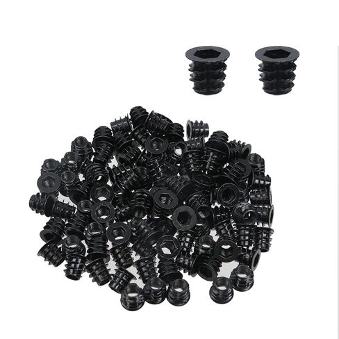 Antrader Threaded Inserts Nuts,M6 Hex Socket Flanged Threaded Wood Inserts Furniture Screw in Nut Inserts Pack of 100,Black in Saudi Arabia