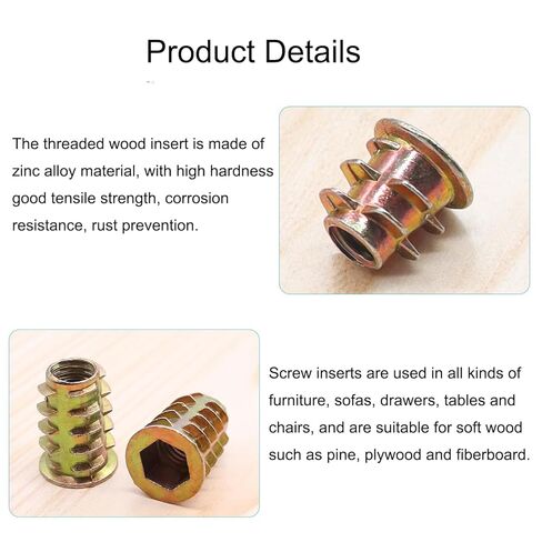 NACX M6 x 15mm Wood Furniture Threaded Insert Nuts, Hex-Flanged Thread Inserts Screw, 80Pcs in Saudi Arabia