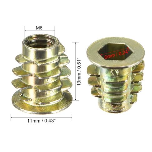 Furniture Threaded Insert Nuts Zinc Alloy M6 Internal Threads 13mm Length 20pcs in Saudi Arabia