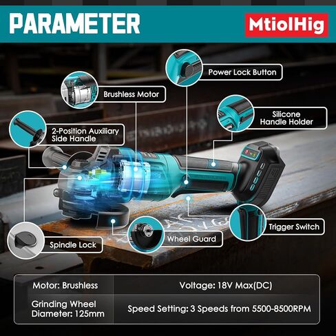 Mtiolhig 8500RPM Variable Speed Angle Grinder for Makita 18v Battery, Brushless Cordless Grinder for Makita Tools with 5/8''-11 Spindle for 4-1/2''/5'' Wheels for Cutting,Grinding(Tool Only) in Kuwait