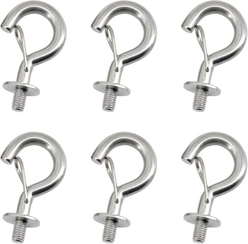 6Pcs M6 304 Stainless Steel Question Mark Hanging Hook Bolt Eye Hook with Spring Buckle Connecting Hook for Ceiling Haning Hammock, Sandbag, Chain, Awning in Saudi Arabia