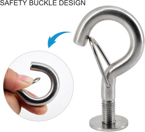 6Pcs M6 304 Stainless Steel Question Mark Hanging Hook Bolt Eye Hook with Spring Buckle Connecting Hook for Ceiling Haning Hammock, Sandbag, Chain, Awning in Saudi Arabia