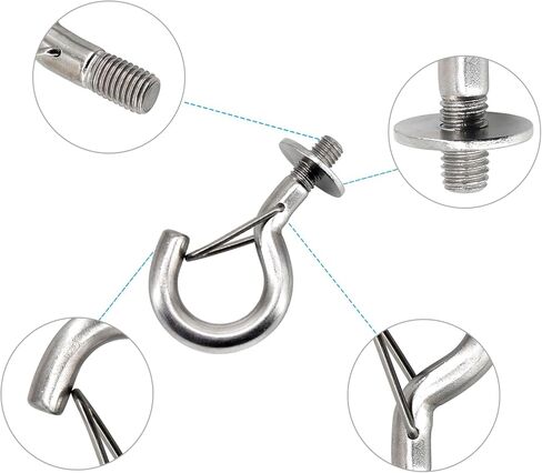 6Pcs M6 304 Stainless Steel Question Mark Hanging Hook Bolt Eye Hook with Spring Buckle Connecting Hook for Ceiling Haning Hammock, Sandbag, Chain, Awning in Saudi Arabia