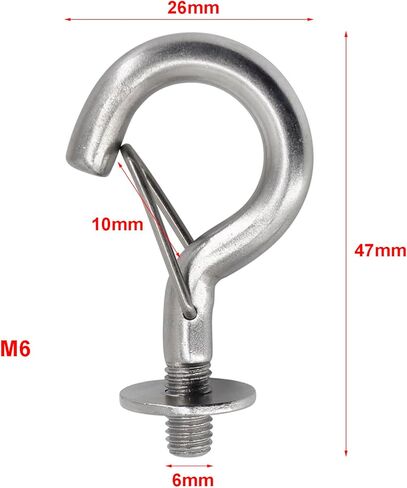 6Pcs M6 304 Stainless Steel Question Mark Hanging Hook Bolt Eye Hook with Spring Buckle Connecting Hook for Ceiling Haning Hammock, Sandbag, Chain, Awning in Saudi Arabia