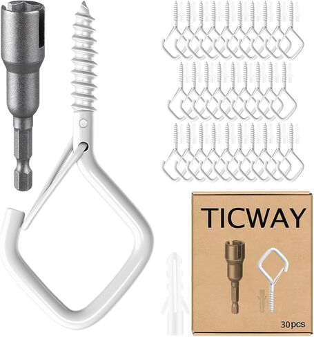 30 قطعة من الخطافات الخارجية لسلسلة الأضواء، وخطافات لولبية لتعليق النباتات، وخطافات السقف مع مشبك أمان، وشماعة مربعة لأجراس الرياح، ومغذية الطيور، والفوانيس، وزينة عيد الميلاد (أبيض) in Kuwait