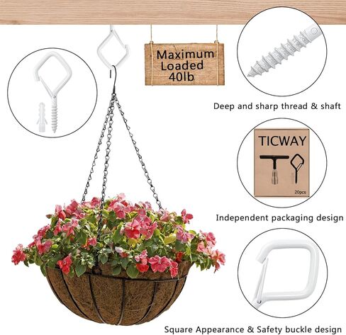 30 قطعة من الخطافات الخارجية لسلسلة الأضواء، وخطافات لولبية لتعليق النباتات، وخطافات السقف مع مشبك أمان، وشماعة مربعة لأجراس الرياح، ومغذية الطيور، والفوانيس، وزينة عيد الميلاد (أبيض) in Kuwait