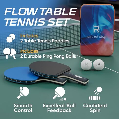 Flow Table Tennis Set – 2 Performance Ping Pong Paddles with 2 Balls-Balanced Control, Spin & Speed-Multi-Ply Wood Blades-Indoor & Outdoor Play -Recreational to Intermediate Players in Saudi Arabia