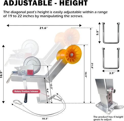 حامل ونش مقطورة قارب 1200 رطل مع عمود تثبيت مجلفن قابل للتعديل وبكرة - يناسب لسان المقطورة 3 بوصة عرض × 4 بوصة ارتفاع، ويتضمن طقم ونش السقاطة in Kuwait