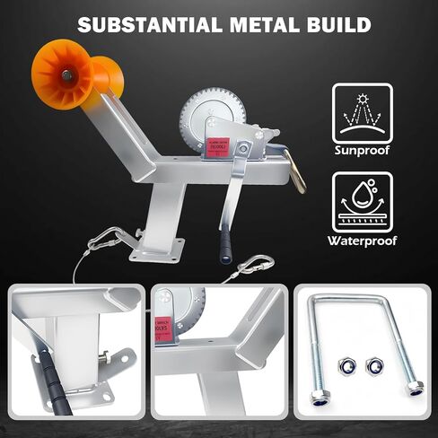 حامل ونش مقطورة قارب 1200 رطل مع عمود تثبيت مجلفن قابل للتعديل وبكرة - يناسب لسان المقطورة 3 بوصة عرض × 4 بوصة ارتفاع، ويتضمن طقم ونش السقاطة in Kuwait