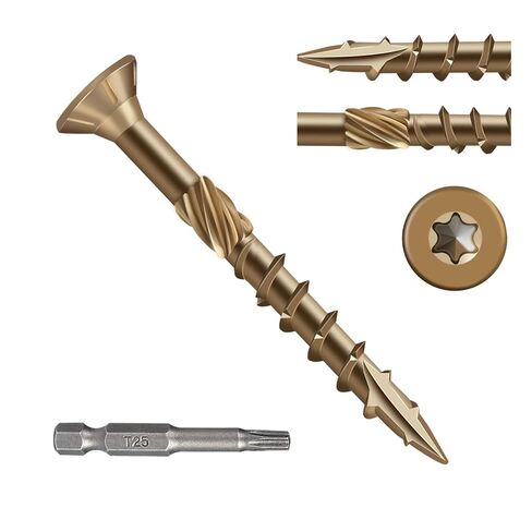 Deck Screws 1-1/2 Inch, Wood Screws #8×1-1/2, Golden Brown Rust Resistant Epoxy Coated, Outdoor Decking Screws, Torx/Star Drive Head Exterior Deck Screw, T25 Star Bit Included（1 lbs, 140 Pcs） in Saudi Arabia