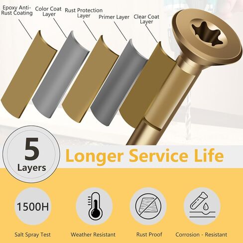 Deck Screws 1-1/2 Inch, Wood Screws #8×1-1/2, Golden Brown Rust Resistant Epoxy Coated, Outdoor Decking Screws, Torx/Star Drive Head Exterior Deck Screw, T25 Star Bit Included（1 lbs, 140 Pcs） in Saudi Arabia