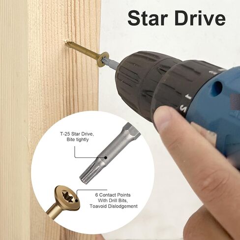 Deck Screws 1-1/2 Inch, Wood Screws #8×1-1/2, Golden Brown Rust Resistant Epoxy Coated, Outdoor Decking Screws, Torx/Star Drive Head Exterior Deck Screw, T25 Star Bit Included（1 lbs, 140 Pcs） in Saudi Arabia