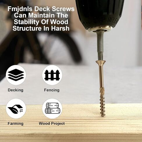 Deck Screws 1-1/2 Inch, Wood Screws #8×1-1/2, Golden Brown Rust Resistant Epoxy Coated, Outdoor Decking Screws, Torx/Star Drive Head Exterior Deck Screw, T25 Star Bit Included（1 lbs, 140 Pcs） in Saudi Arabia