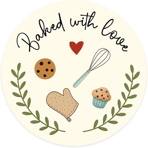 120 × مخبوزًا مع ملصقات الحب - ملصقات خبز مستدير 1.6 بوصة - ملصقات التغليف المطبخ والمطبخ محلي الصنع - مخبز ، ملفات تعريف الارتباط ، وملصقات أكياس الهدايا in Kuwait