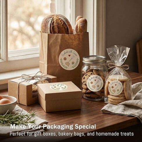 120 × مخبوزًا مع ملصقات الحب - ملصقات خبز مستدير 1.6 بوصة - ملصقات التغليف المطبخ والمطبخ محلي الصنع - مخبز ، ملفات تعريف الارتباط ، وملصقات أكياس الهدايا in Kuwait