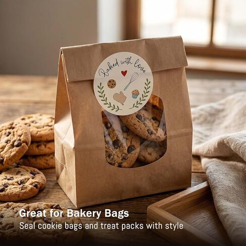 120 × مخبوزًا مع ملصقات الحب - ملصقات خبز مستدير 1.6 بوصة - ملصقات التغليف المطبخ والمطبخ محلي الصنع - مخبز ، ملفات تعريف الارتباط ، وملصقات أكياس الهدايا in Kuwait